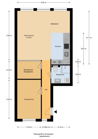 Floorplan - Tolstraat 88-2, 1073 SE Amsterdam